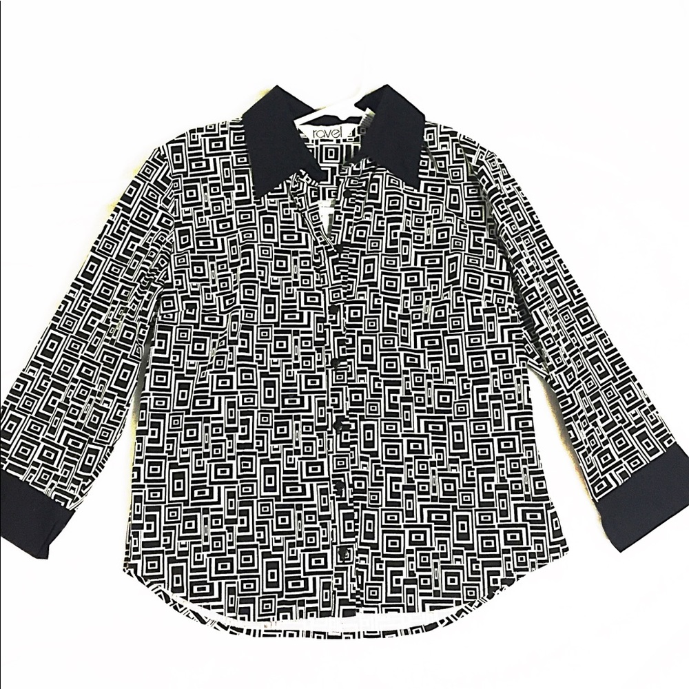Black&White Geometric Button Down 3/4thSleeves👚